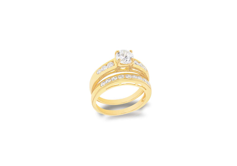 Gold Plated Sterling Silver White Round Zirconia Ring