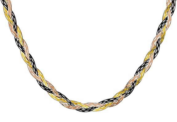 Sterling Silver 4-Tone Diamond Cut Herringbone Necklace