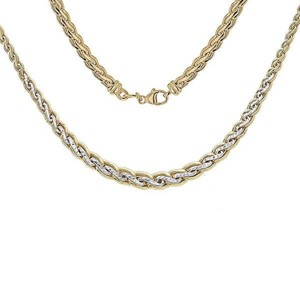 9ct Two-Tone Gold Diamond Cut Graduated Spiga Chain