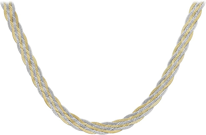 9ct 2-Colour Gold 6-Plait Textured Herringbone Necklace