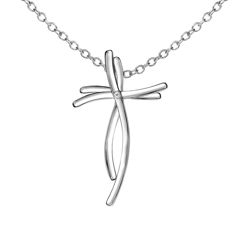 Cross Style Pendant Necklace  Hand Set With A Diamond Accent