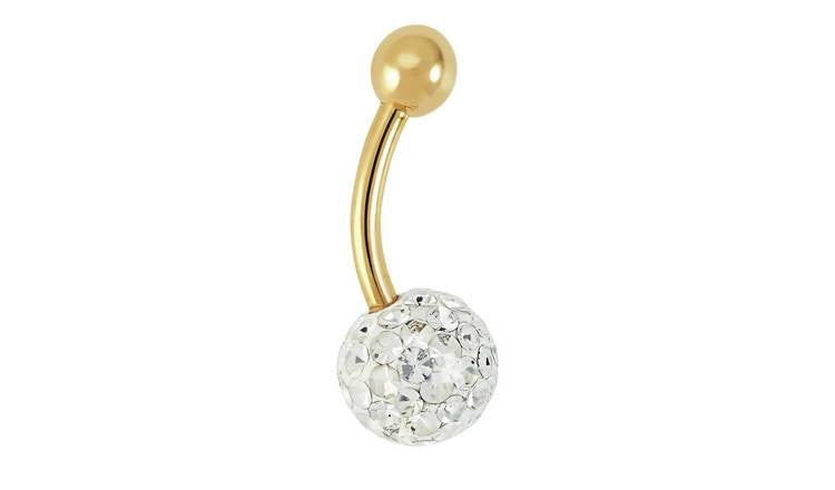 9ct Yellow Gold Round White Crystal Belly Bar Harper Kendall