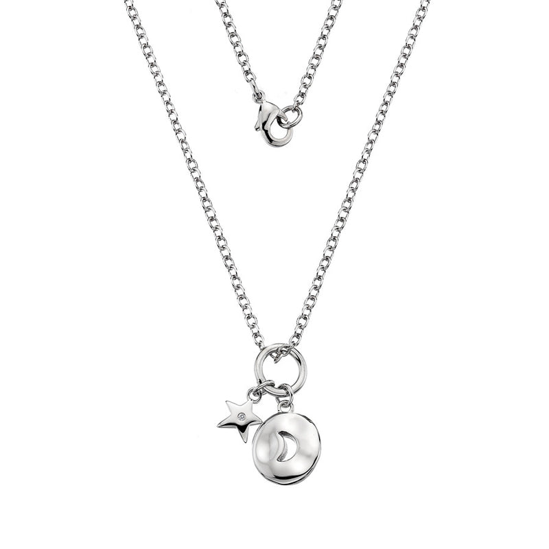 Moon & Star Pendant Necklace  Hand-Set With A Diamond Accent