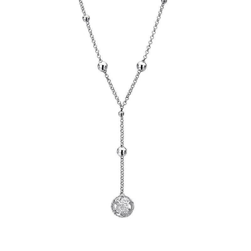 Y-Shape Necklace With Intricate Ball-Detail Hand-Set With A Diamond Accent
