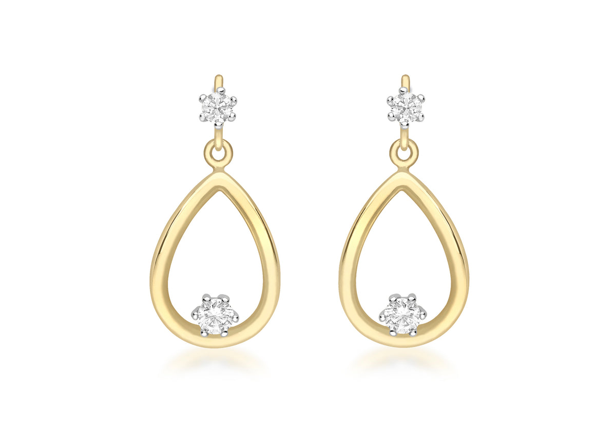 9ct 2-Colour Gold Zirconia  Teardrop Earrings