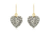 9ct Yellow Gold Grey Crystalique Puffed Heart Drop Earrings