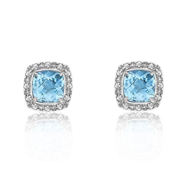 9ct White Gold 0.10ct Diamond and Blue Topaz Stud Earrings