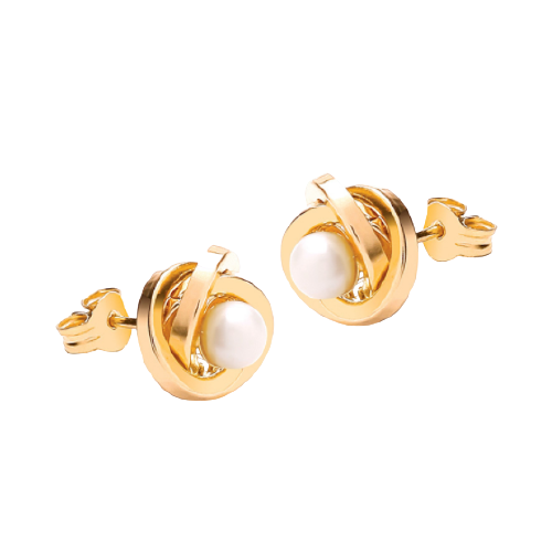 9ct Yellow Gold 9mm Knot and Pearl Stud Earrings