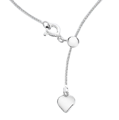 Sterling Silver Heart Tag Adjustable Snake Slider Chain 20"