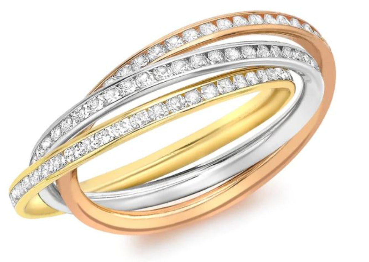 9ct Gold Triple-Band Russian Zirconia Ring