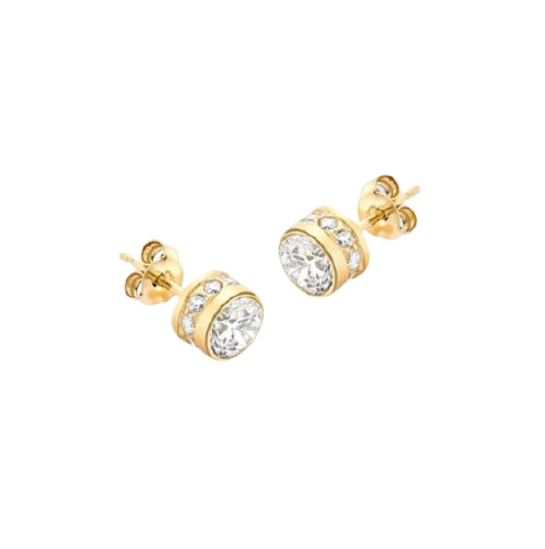 9ct Yellow Gold White Zirconia Pave Set Stud Earrings