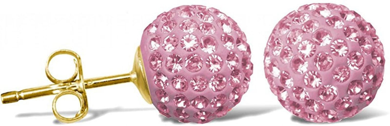 9ct Yellow Gold Pink Crystalique Ball Stud Earrings