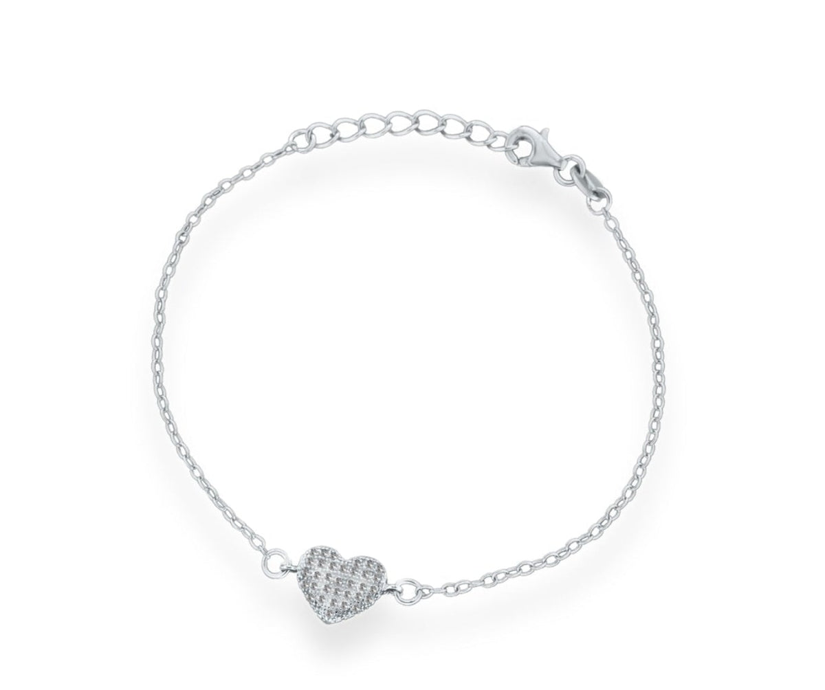 Sterling Silver Rhodium Plated Zirconia  Heart Bracelet 16.5m/6.5"9