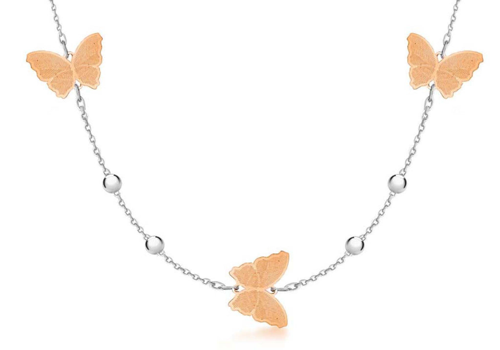 Sterling Silver Rose Gold-Plated Butterfly & Ball Station Necklace