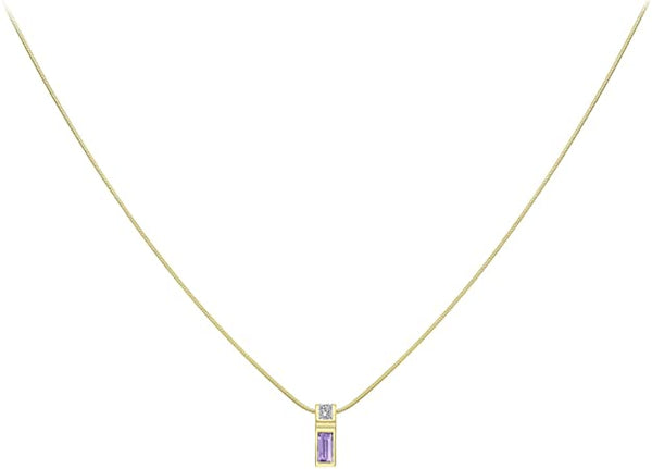 9ct Yellow Gold 0.02ct Diamond & Amethyst Pendant Snake Chain Necklace