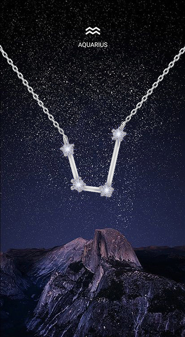 Sterling Silver White Zirconia Aquarius Star Constellation Necklace