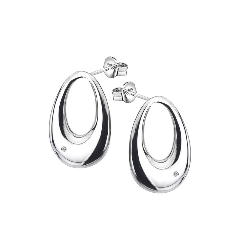Oval Stud Earrings Hand-Set With A Diamond Accent