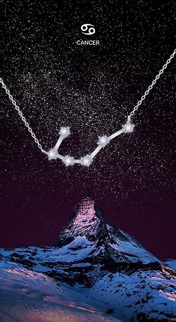 Sterling Silver White Zirconia Cancer Star Constellation Necklace