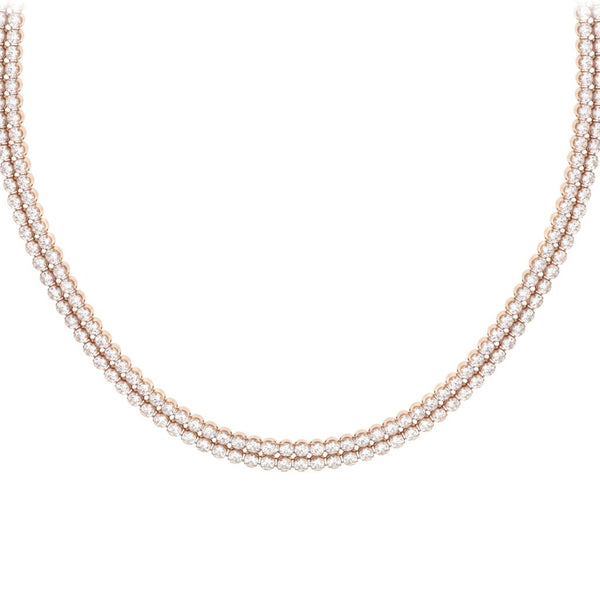 Rose Gold Plated Sterling Silver Double Row Zirconia Tennis Necklace