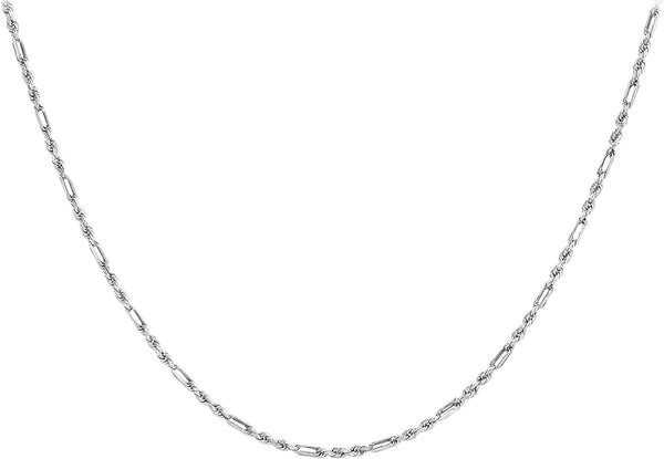 9ct White Gold 40 Diamond Cut Figaro Chain