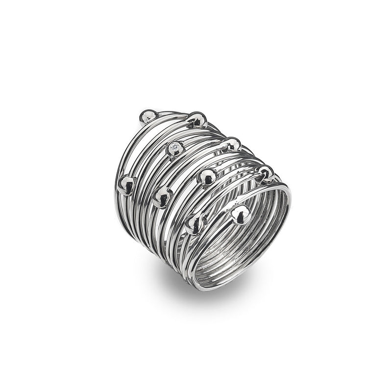 Wide Coiled Ring Hand-Set With A Diamond Accent