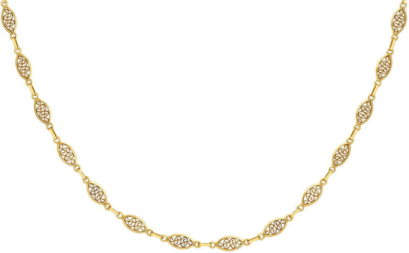 9ct Yellow Gold Filigree Oval Link Chain Necklace