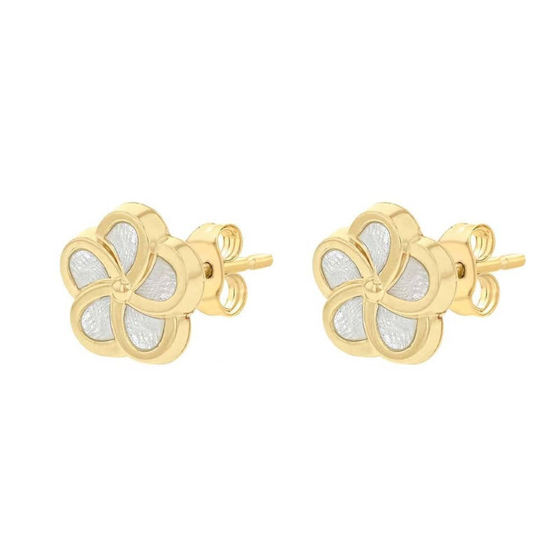 9ct Yellow Gold Mother of Pearl Flower Stud Earrings