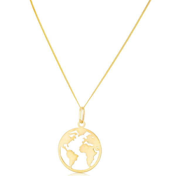 9ct Yellow Gold World Map Disc Pendant