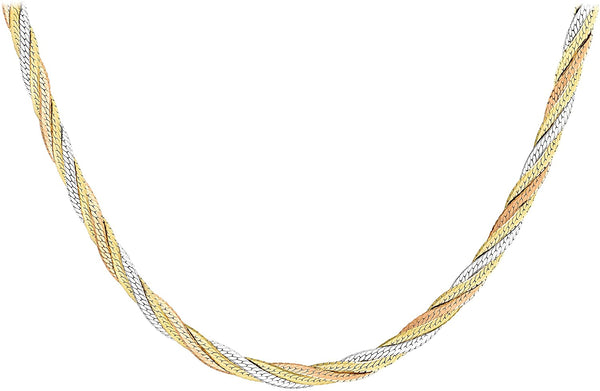 9ct 3-Colour Gold Four Plait Herringbone Chain