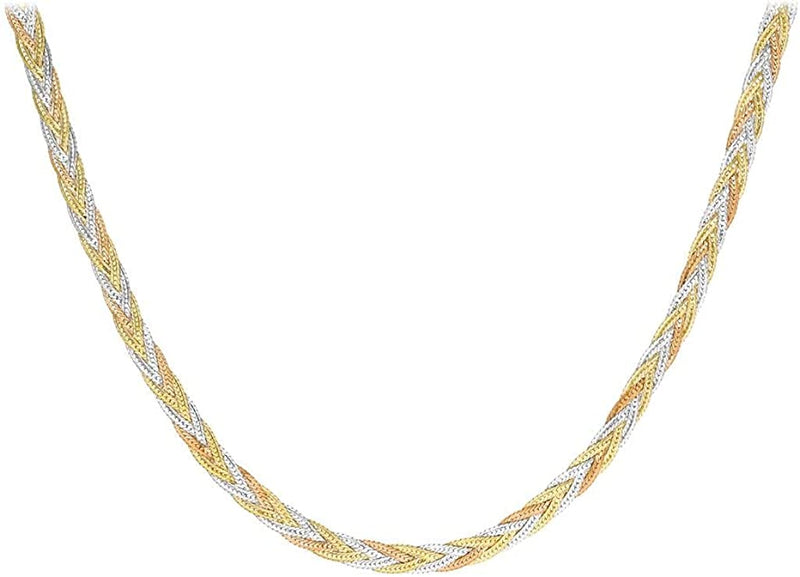 9ct Tri-Colour Gold Six Plait Herringbone Necklace