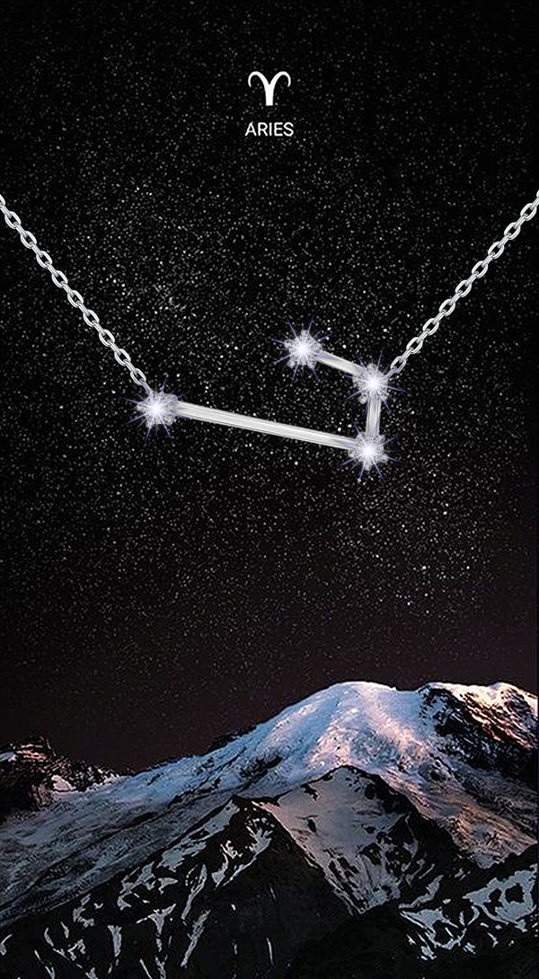 Sterling Silver White Zirconia Aries Star Constellation Necklace