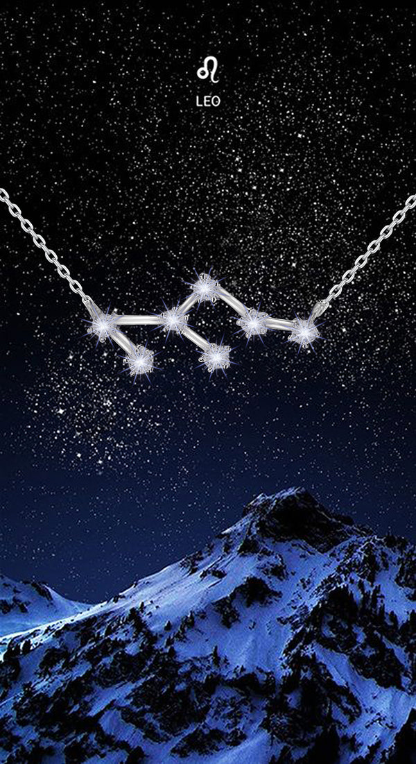Sterling Silver White Zirconia Leo Star Constellation Necklace