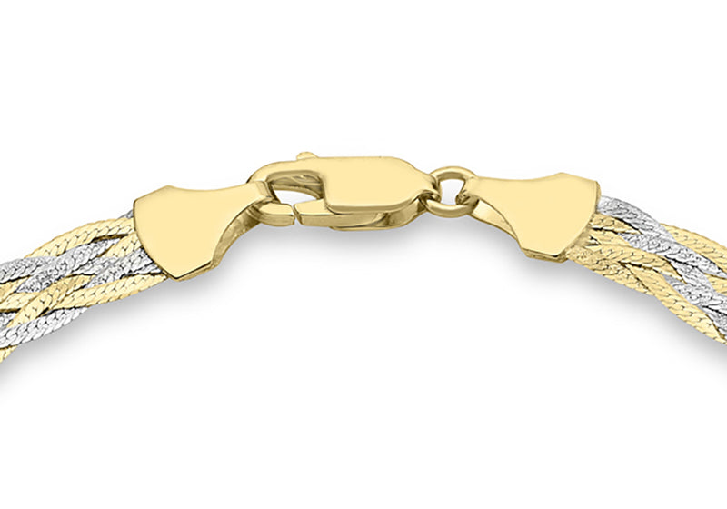9ct 2-Colour Gold 6-Plait Textured Herringbone Necklace