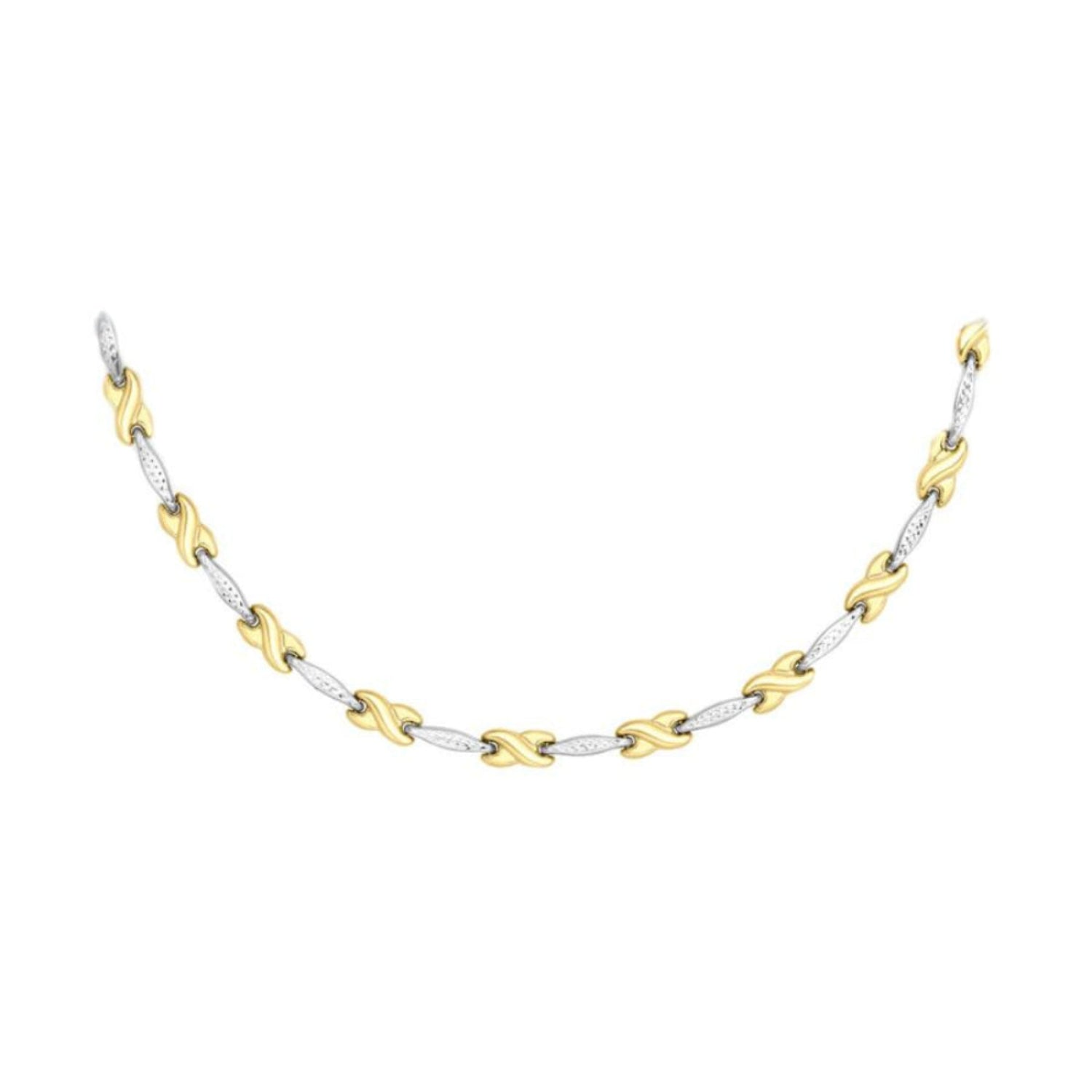 9ct Two-Tone Gold Diamond Cut Bar Kisses Necklace