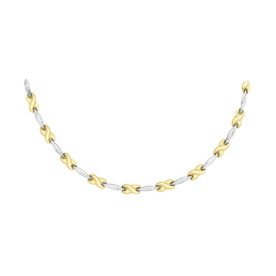 9ct Two-Tone Gold Diamond Cut Bar Kisses Necklace