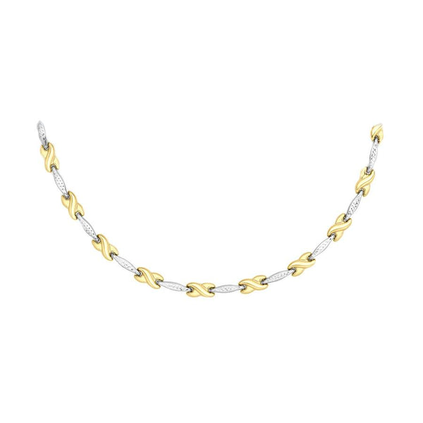 9ct Two-Tone Gold Diamond Cut Bar Kisses Necklace