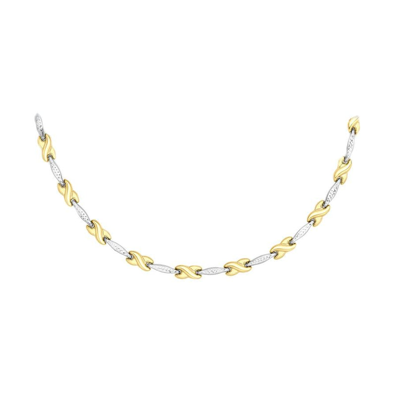 9ct 2-Tone Gold Diamond Cut Bar Kisses Necklace