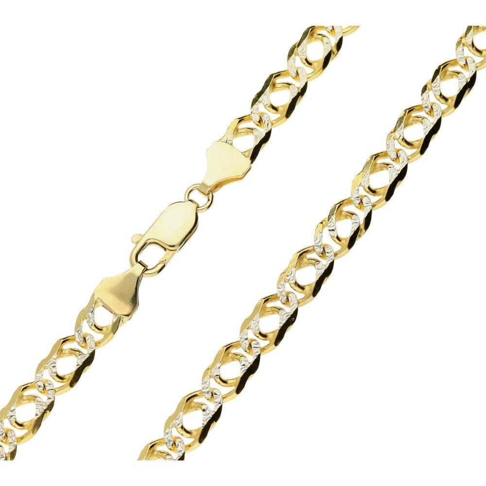 9ct Two-Tone Gold Diamond Cut Double Curb Chain