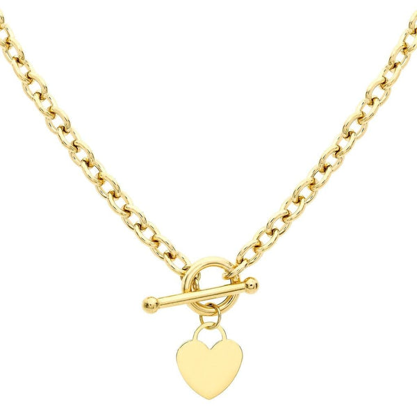9ct Yellow Gold Heart Tag T-Bar Oval Belcher Chain