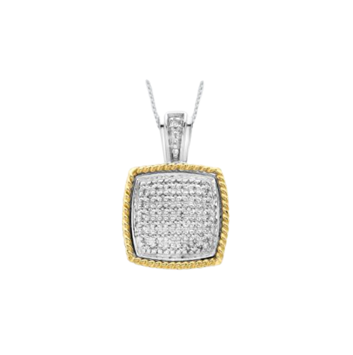 9ct 2-Colour Gold 0.12ct Pave Set Diamond Square Pendant