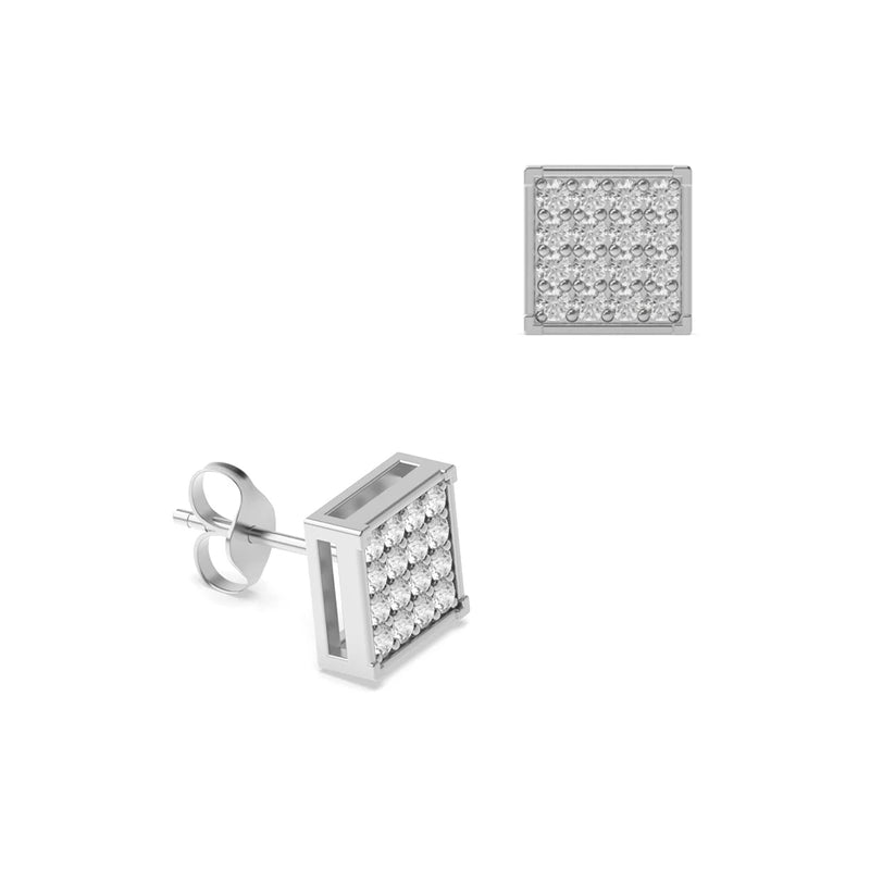 9ct White Gold 0.50ct Pave Set Diamond Square Stud Earrings