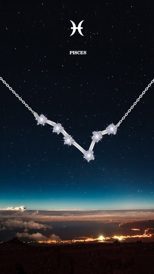 Sterling Silver White Zirconia Pisces Star Constellation Necklace