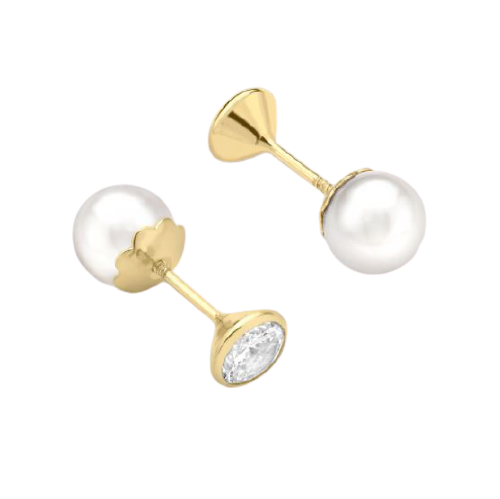 9ct Yellow Gold Fresh Water Pearl and Zirconia Reversible Stud Earrings