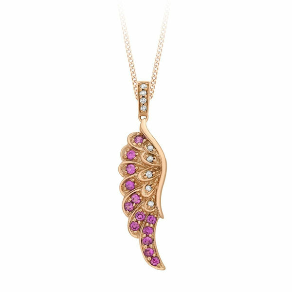 9ct Rose Gold 0.05ct Diamond & Pink Sapphire Wing Pendant