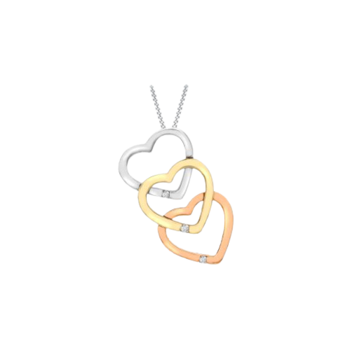 9ct 3-Colour Gold Zirconia Set Triple-Heart Slider Pendant