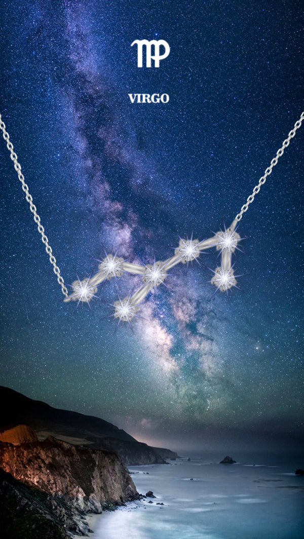 Sterling Silver White Zirconia Virgo Star Constellation Necklace